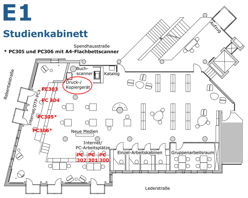 Internet-/Arbeits-PCs im Studienkabinett