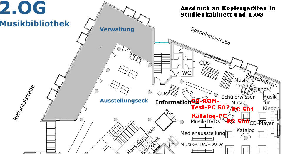 Internet-/Arbeits-PCs in der Musikbibliothek/2.OG