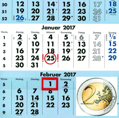 Kalender zu spät mit 2€