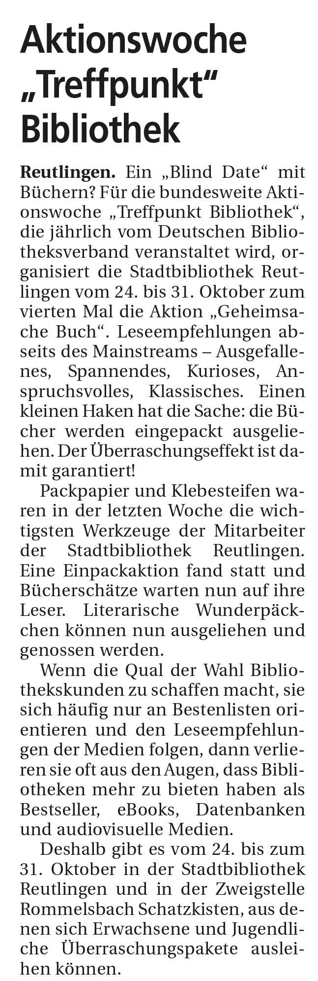 Aktionswoche "Treffpunkt Bibliothek"