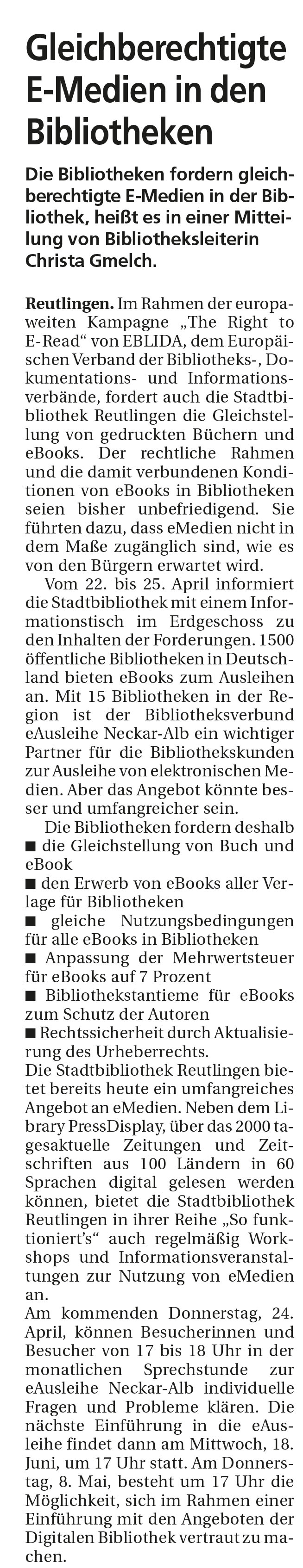 Gleichberechtigte E-Medien in den Bibliotheken